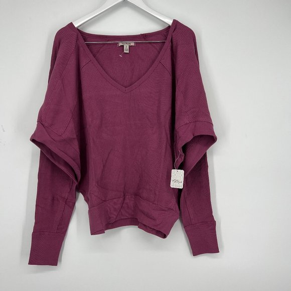 Free People Women's Santa Clara V-Neck Pullover Thermal Top Purple Small NWT - Picture 2 of 6